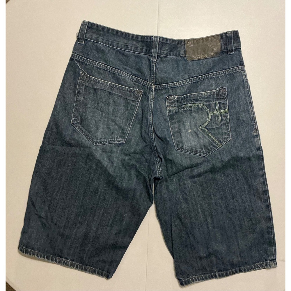 Y2K Rocawear Denim Jorts Mens 36 Baggy Embroidered Pocket Hip Hop Streetwear